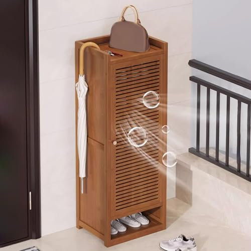 Armadio portascarpe stretto con ante a persiana per soggiorno, ingresso, corridoio, camera da letto, marrone