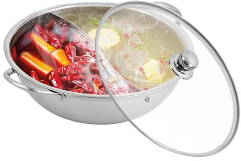 Hot Pot kastrull soppa 34 cm/28 cm köksredskap rund kastrull i rostfritt stål med skiljevägg och synligt lock gasspis gryta för gas, keramik, lämplig för induktion (28 cm)