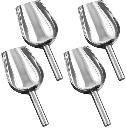 Stainless Steel Ice Scoops Set of 4-9.5 Inch Metal Ice Cube Scoops Sweet Scoop Small Food Flour Scoops for Kitchen Bar Party Wedding Buffet