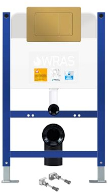 0.8m Low Height Concealed Wall Hung Toilet Cistern Frame with Brushed Gold Flush Buttom - Dual Flush Self-Supporting Steel Framework