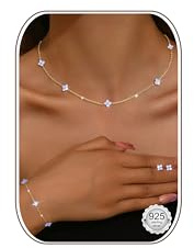 LOLIAS 925 Collana argento sterling per donne Orecchini perno Bracciale oro Set regolabile collana choker della catena a maglia Carino Cubic Zirconia Dainty Set Gioielli Sposa
