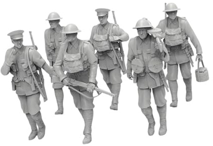 CoudarTitie Set of 6 British Figures, Unpainted Miniatures, for Sand Table Games, 2.4cm High