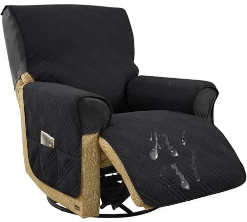 HOMECOVER Wasserdicht Sesselschoner Für Relaxsessel, Weich 1 Sitzer Sesselschoner Sesselauflage Mit 6 Taschen rutschfest Sofahusse Waschbar Für Kind Katze Hund-Schwarz-1 Sitzer