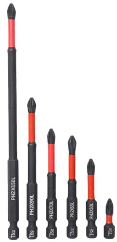 6 st 25-150 mm magnetiskt halkfritt satshuvud PH2 korsskruvmejsel set hexskaft
