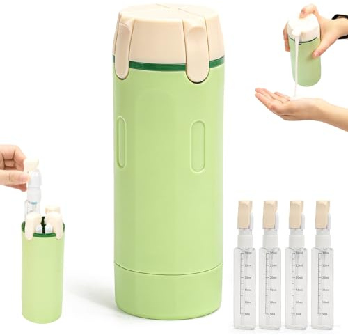 Lot de flacons distributeurs de voyage 4 en 1 : flacons compressibles rechargeables, étanches pour articles de toilette - Conteneurs de voyage portables pour shampooing, lotion, après-shampoing et