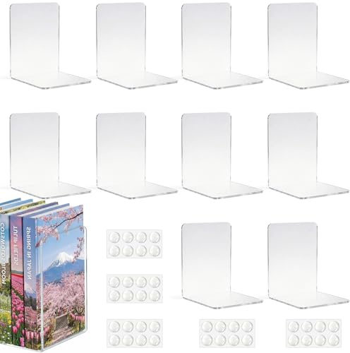 10 Piezas SujetaLibros Estanteria, Sujetalibros de Acrílico Transparente