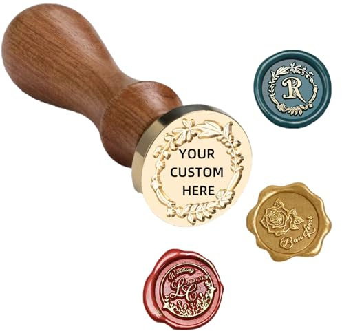 Personalised Wax Seal Stamp, Custom Brass Stamp for Wedding Invitations | Customise with initials, text or logo; solid brass stamp head with wooden handle for weddings, envelopes, gifts and branding.