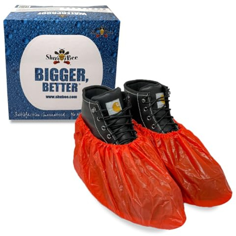 ShuBee Waterproof Shoe & Boot Covers Slip-Resistant Disposable for Plumbing Construction Floor Protection - Orange 40 Pair