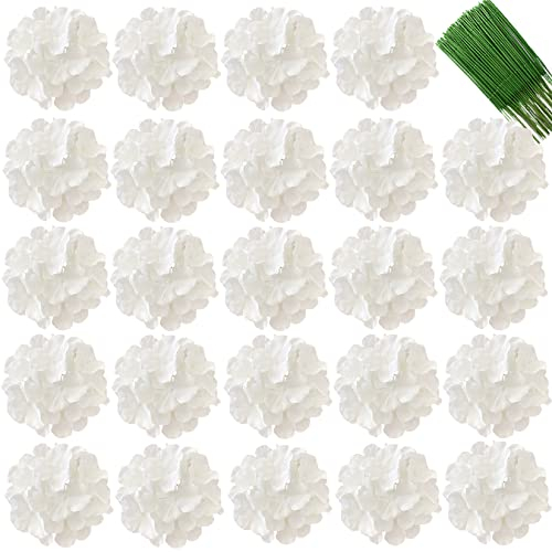 FagusHome 32 cabezas de hortensias artificiales de 18 cm, flores artificiales con tallos, flores falsas en color blanco para decoración