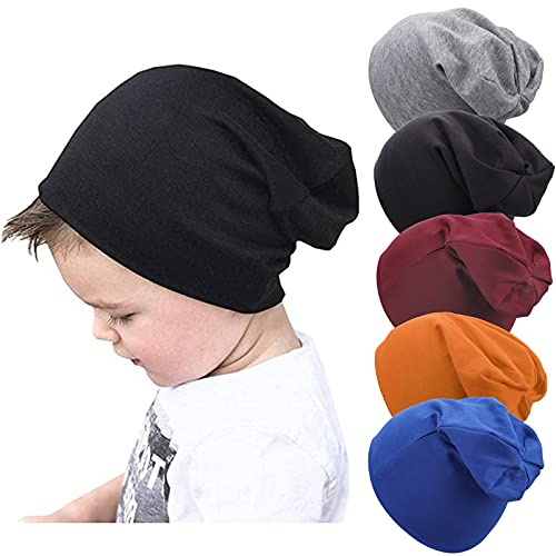 DRESHOW 5 Stück Unisex Baby Mütze Hut Junge Mütze Frühling Mützchen Kleinkind Wendemütze Jersey Slouch Beanie 6-60 Monate