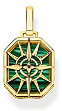 Thomas Sabo Herren Ketten Anhänger Kompass Stern, mit schwarzem Zirkoniastein und Malachit, 925er Sterlingsilber geschwärzt und 750er Vergoldung, Maße: 27 x 15 mm, PE911-140-6