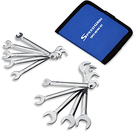 SPEEDWOX Mini-Doppelmaulschlüssel-Set, metrisch, 4 mm-11 mm, superdünner Winkelkopfschlüssel mit Aufbewahrungstasche für die Montage von Möbeln und kleinen Geräten, Silber, GDOMW10-1394