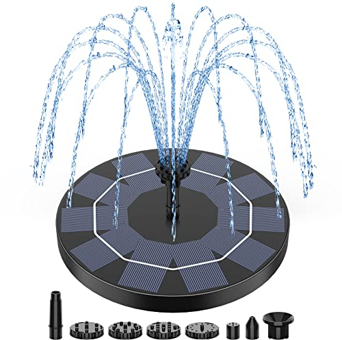 AMZtime 3W Solar Springbrunnen für Außen,Solarbrunnen für Draussen mit 1200 mAh Batterie Solarsprigbrunnen mit 6 Fontänenstile,Solar Teichpumpe für Gartenteich Springbrunnen Vogel-Bad Fisch-Behälter