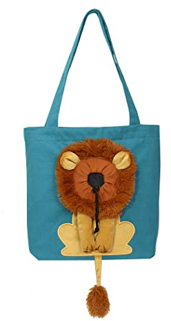 Borsa trasportino per gatti, in tela con leone dei cartoni animati, borsa portatile per cani di piccola taglia e gatti, borsa a tracolla pieghevole, multicolore, taglia unica (blu)