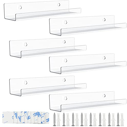 Hyakoz 6 Stück 12cm Vinyl Qandhalterung Clear Acrylic Shelf cd Wandhalterung Schallplatten Wandhalterung für Display Platten und Fotos, Schwimmende Regale mit Schrauben Zubehör