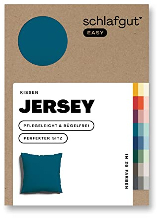 schlafgut Easy Jersey Kissenbezug 80x80 cm Petrol Deep mit 100% Baumwolle, superweicher & atmungsaktiver Kopfkissenbezug