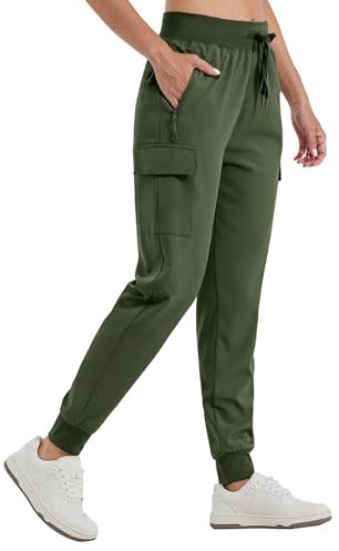 WILLIT Damen Trekkinghose Jogginghose Cargohose Leichte Wanderhosen Schnelltrocknende Wasserdicht Arbeitshose Outdoorhose Armee Grün L