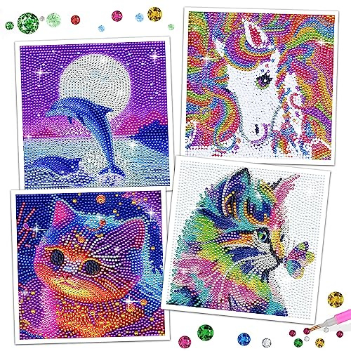 LYJOW 5d Diy Diamond Painting Bambini Kit Completo Animale Pittura Diamante Mosaico Diamant Disegno Accessori Diamond Painting Bambini Crystal Strass Arts Artigianato per Home Wall Decor 4pcs