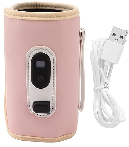 TOPINCN Baby-Milchflaschenwärmer, 5 Geschwindigkeiten, Tragbarer Flaschenwärmer, Babymilch-Wärmebehälter mit LED-Anzeige, USB-Flaschenwärmer für Autoreisen (Rosa)