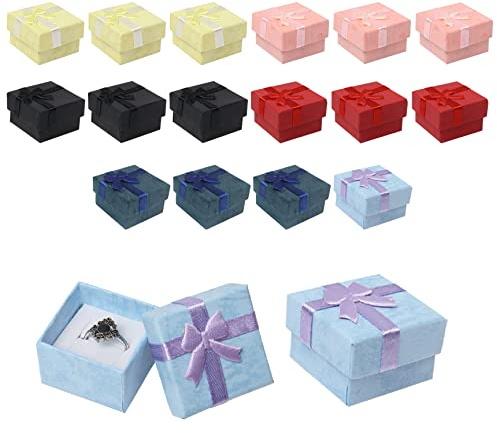 Qaziuy 18 Stück Kleine Geschenkverpackung Box, Schmuck Geschen kbox Mit Schleife Elegante Schmuckschachtel Papier Box Mit Deckel für Schmuck Ringe Halsketten Ohrringe