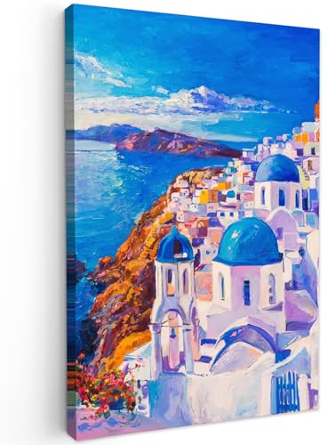 MuchoWow© Leinwände Groß 80x120 cm XXL Wall Decoration Bilder Schlafzimmer Deko Pictures Canvas Painting Wanddekoration Wohnzimmer Kunstdruck - Gemälde - Griechenland - Wasser - Ölfarbe