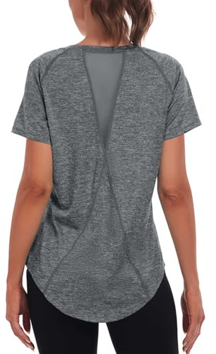 Jlowesun Women's Gym Shirts, Short Sleeve Lightweight Moisture Wicking Quick Dry Back Mesh Loose Fit Sports Tops for Ladies