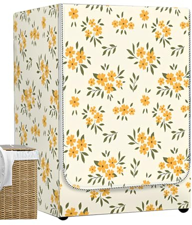 Odot Washer Dustproof Cover Front Load, Washing Machine Dryer Protector Sunscreen Waterproof Tumble Dryer Case Protective Cover for Most Front Loadi (yellow flower,L-capacity 10.5-12kg)