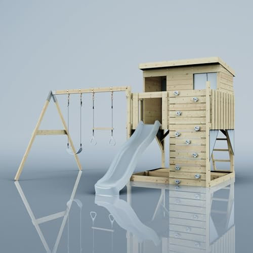 PolarPlay Spielturm Nils aus Holz in Blau Trapezstange