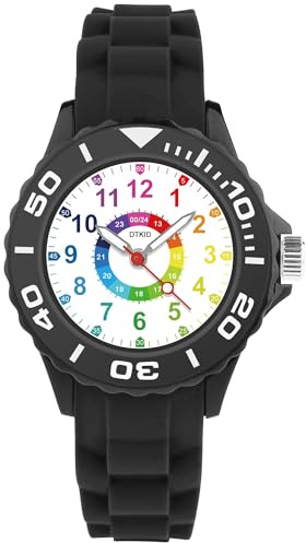 DTKID Kids Watch for Boys Girls, Boy's Analog Quartz Watch with Silicone Strap, Rotating Bezel, Waterproof Children's Watches Ages 4-12