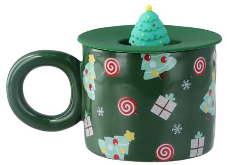 volumoon Tazza di caffè di Natale, Tazza di Natale in ceramica con coperchio, Tazza da caffè di Natale Tazza da tè e latte, Tazza da Tè in Ceramica, per Natale Compleanno Regali (albero di Natale)