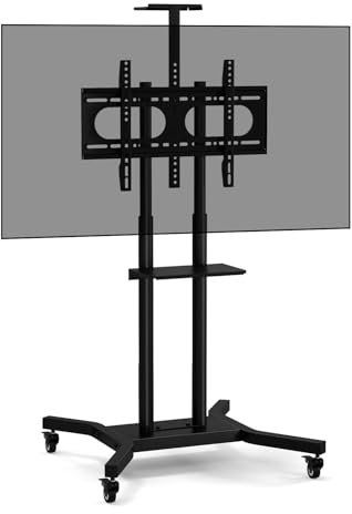 COSTWAY Support TV sur Pied Mobile pour Téléviseurs Plats et Incurvés 32 à 70, Chariot TV à roulettes Réglable 2 Étagères pour Caméra et AV Passe-câbles VESA Max. 600 x 400 mm, Charge 50kg