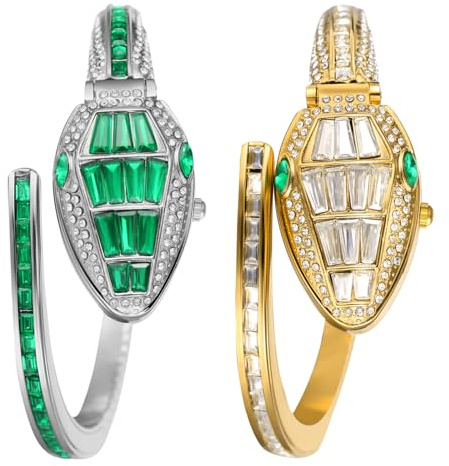 JewelryWe Orologio da donna in lega serpente, orologio analogico al quarzo, con cinturino in serpente chunky flessibile e pieghevole, bracciale avvolto a strati, orologio a serpente avvolto per donna