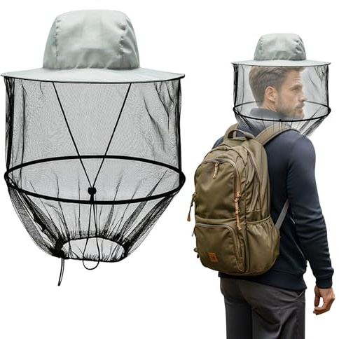 Chapeau Moustiquaire, Gris Chapeau D'apiculteur, Chapeaue Anti-moustiques, Moustiquaire de Tete pour Apiculteur Extérieur, Randonnée, Camping