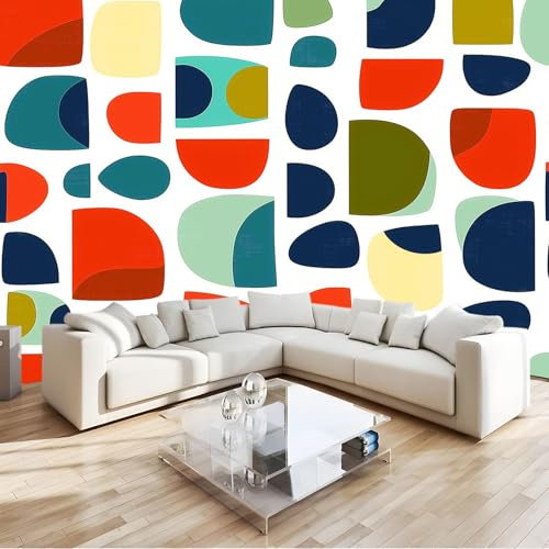 Papel Pintado Murales 300 x 210 cm Fondo De Pantalla Moderna Decoración Color, Patrón Retro Semicírculo Simple Art Papel tapiz fotográfico, Para Comedores Salones Habitaciones Fondo De Tv