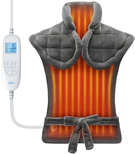 iDOO Heat Pad for Back Pain Relief, Valentines Gifts for Women Men Him Her, Weighted Electric Heating Pad for Neck Shoulder, XL 61x84cm, 6 Heating 3 Timer Auto-Off, Grey Flannel Washable