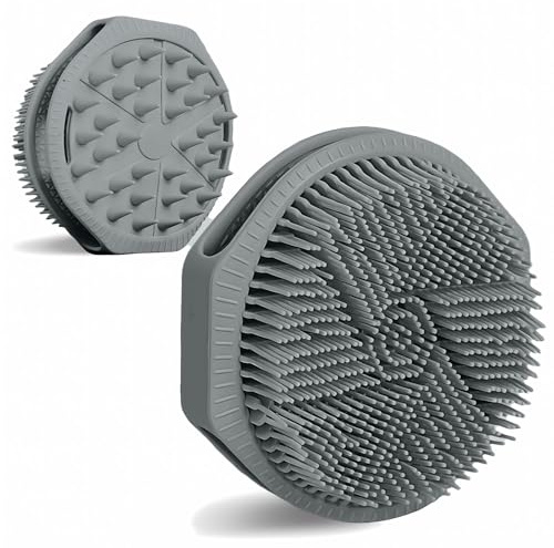 Silicone Body Scrubber, Dual-Sided Silicone Loofah for Shower, Exfoliating Body Brush Scrubber for Men and Women for All Skin, Scalp Scrubber Lather Well＆Easy to Clean (Gray)