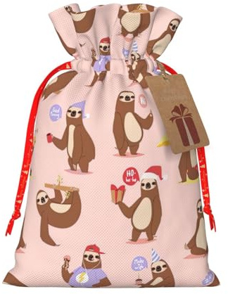 Bolsas de regalo con cordón de Navidad con estampado de perezoso, saco festivo de Navidad, fiesta de cumpleaños, embalaje de regalo