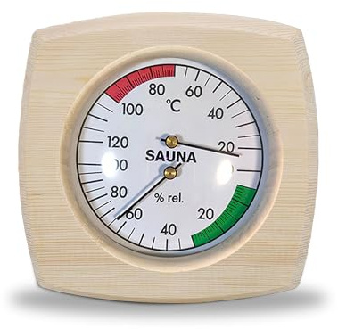 Sauna Thermometer and Hygrometer 2-in-1: Square Wood Sauna Thermo-Hygrometer Wall Mounted Saunas Thermohygrometer for Measuring Steam Room Temperature and Humidity