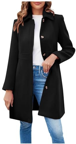 Generisch Cappotto Invernale da Donna Lungo in Lana Elegante Trenchcoat Cappotto in Lana Invernale Mantel Donna Con Bottoni Giubbotto Antivento Donna Cappotto Monocromatico Windbreaker Giacca in Tweed