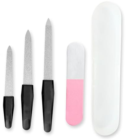 fKiZanthene Set di lime per unghie per manicure e pedicure, set di 4 lime per unghie con lima lucidante e strumento per cuticole per unghie naturali da usare a casa in bagno