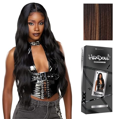Sensationnel HexDoll 13X4 Lace Wig - Roxane Lacefrontal Glueless Synthetic with Natural Density Preplucked Hairline (BALAYAGECHOCOLATE)