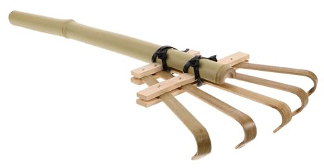 AKOOSY Rastrello da Giardino in Bambù Piccolo 50 Cm, Rastrello per Foglie e Prato ad Alta Resistenza con Manico Ergonomico, Utensile Manuale Leggero per Raccolta Foglie e Livellamento