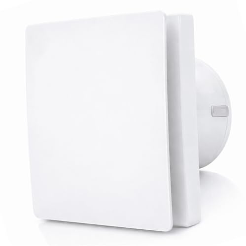AirTech-UK 100 mm badrumsfläkt med timer, 10 cm tyst vägg- och takventilationsfläkt, 80 m³/h, 33 dB, vit med bakre draglucka