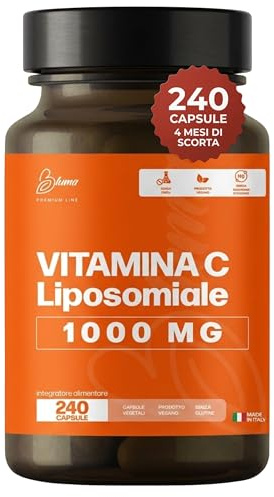 Vitamina C Liposomiale 1000mg – 240 Capsule Vegane (4 Mesi) – Alto Assorbimento da Acido L-Ascorbico – Supporto Sistema Immunitario Energia – Integratore Antiossidante Senza Magnesio Stearato