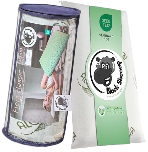 Black Sheeep Flora Classic Schlafkissen 40x80 – Ergonomisches Memory-Schaum Kopfkissen mit 30% Soja-Anteil, allergikerfreundlich, Nackenstützkissen (Standard-Kissen)