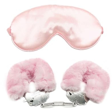 Handbojor i metallplysch, smidig justerbar ögonbindel och handbojor i plysch, 2-delat set, cosplay- och festtillbehör för kvinnor-SY001SE (Rosa 2 Pcs: A)
