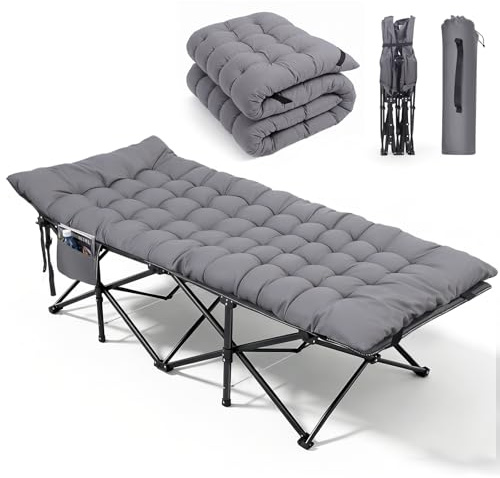 Sekey Fältsäng, hopfällbar, XXXL 202 x 80 x 45 cm, extra stor campingsäng med avtagbar komfortmadrass, förstärkt stålram, Oxfordtyg, överbred gästsäng för camping, trädgård, grå