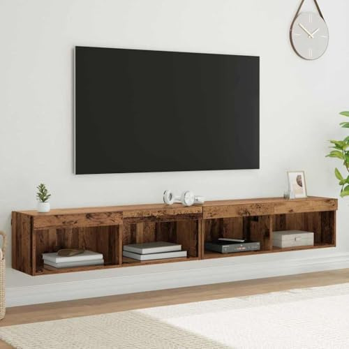 Ziaphsol Ensemble Meuble TV Mural avec LED en Bois Ancien 100x30x30 cm pour Salon séjour Moderne avec Rangement, Support écran, étagères et éclairage LED Multicolore