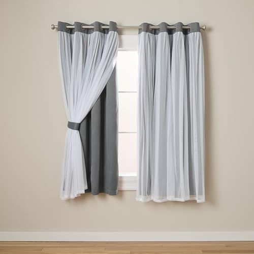 TOWN & COUNTRY LUXE Talia Double Layer Indoor Curtains, Sheer and Room Darkening Blackout, Grommet Top, Energy Efficient, 2-Pack Set, 52x63, Black Pearl