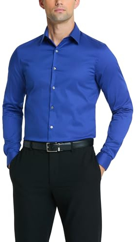 Van Heusen Camicia Slim Fit con Colletto Flessibile Elegante, Blu Reale, 38 cm Collo 81 cm-84 cm Manica Uomo